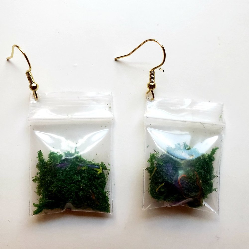 420 inspired bud bag earrings weed